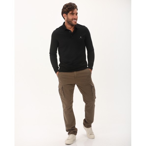 Ανδρική polo μπλούζα NAVY & GREEN μαύρη Ανδρικά