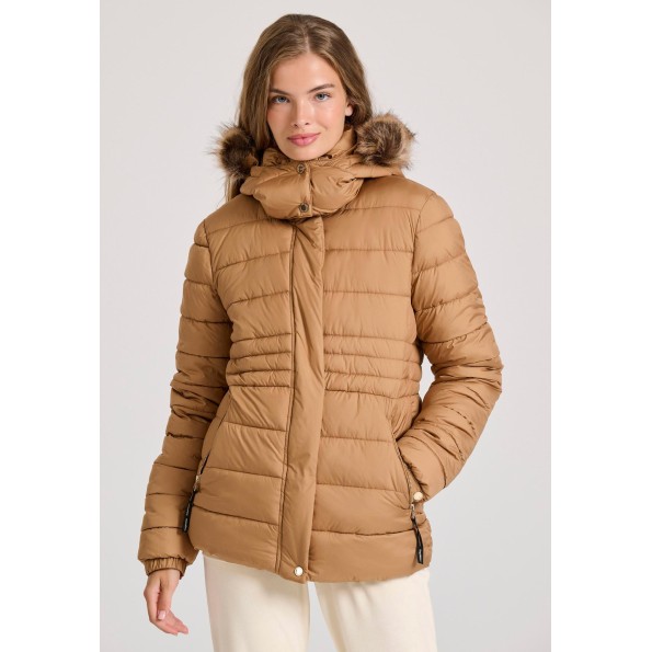 Γυναικείο καπιτονέ puffer μπουφάν FUNKY BUDDHA FBL010-100-01 καμηλό Γυναικείο καπιτονέ puffer μπουφάν FUNKY BUDDHA FBL010-100-01 καμηλό
