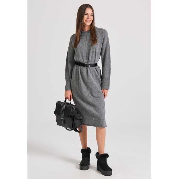 Γυναικείο πλεκτό midi φόρεμα FUNKY BUDDHA FBL010-106-13 γκρι Γυναικεία