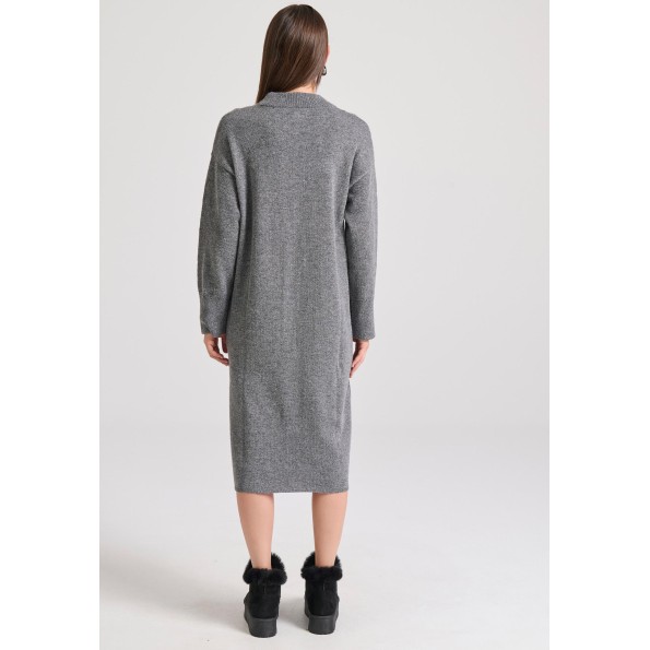 Γυναικείο πλεκτό midi φόρεμα FUNKY BUDDHA FBL010-106-13 γκρι Γυναικεία