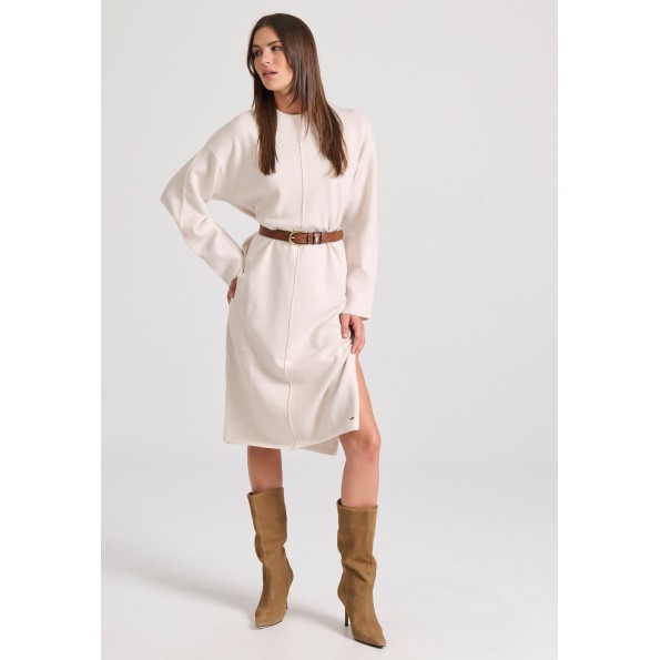 Γυναικείο πλεκτό midi φόρεμα FUNKY BUDDHA FBL010-106-13 εκρού Γυναικεία