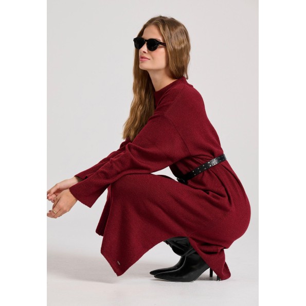 Γυναικείο πλεκτό midi φόρεμα FUNKY BUDDHA FBL010-106-13 μπορντό Γυναικεία