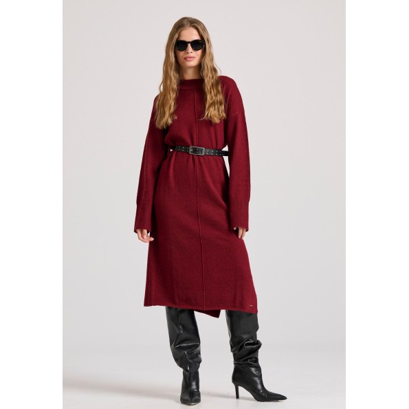 Γυναικείο πλεκτό midi φόρεμα FUNKY BUDDHA FBL010-106-13 μπορντό Γυναικεία
