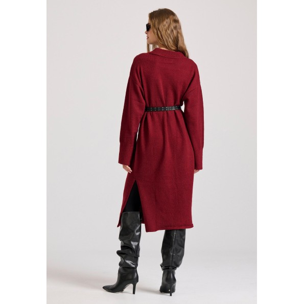 Γυναικείο πλεκτό midi φόρεμα FUNKY BUDDHA FBL010-106-13 μπορντό Γυναικεία