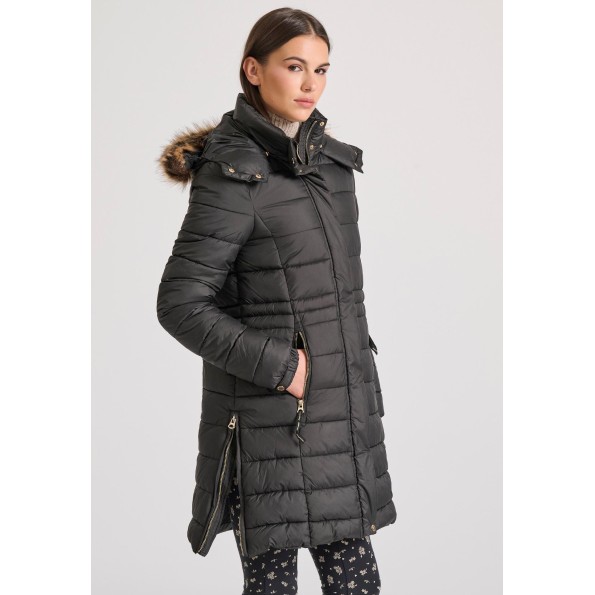 Γυναικείο μακρύ puffer μπουφάν FUNKY BUDDHA FBL010-101-01 μαύρο Γυναικεία