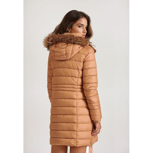 Γυναικείο μακρύ puffer μπουφάν FUNKY BUDDHA FBL010-101-01 καμηλό Γυναικεία