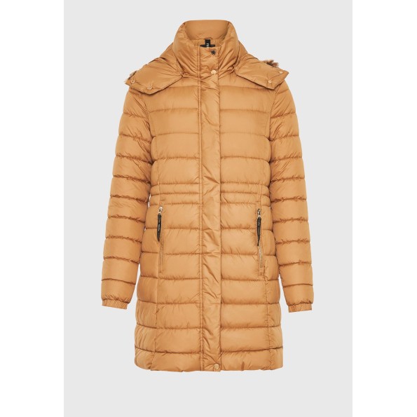Γυναικείο μακρύ puffer μπουφάν FUNKY BUDDHA FBL010-101-01 καμηλό Γυναικεία
