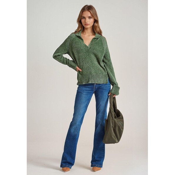 Γυναικείο σενίλ πουλόβερ FUNKY BUDDHA FBL010-110-09 πράσινο Γυναικεία