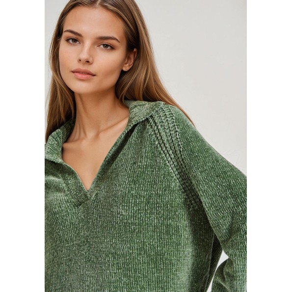 Γυναικείο σενίλ πουλόβερ FUNKY BUDDHA FBL010-110-09 πράσινο Γυναικεία