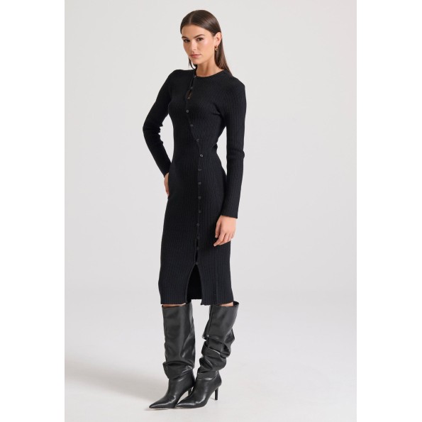 Γυναικείο midi πλεκτό φόρεμα FUNKY BUDDHA FBL010-102-13 μαύρο Γυναικείο midi πλεκτό φόρεμα FUNKY BUDDHA FBL010-102-13 μαύρο