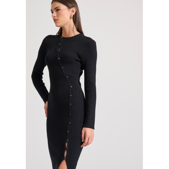 Γυναικείο midi πλεκτό φόρεμα FUNKY BUDDHA FBL010-102-13 μαύρο Γυναικεία