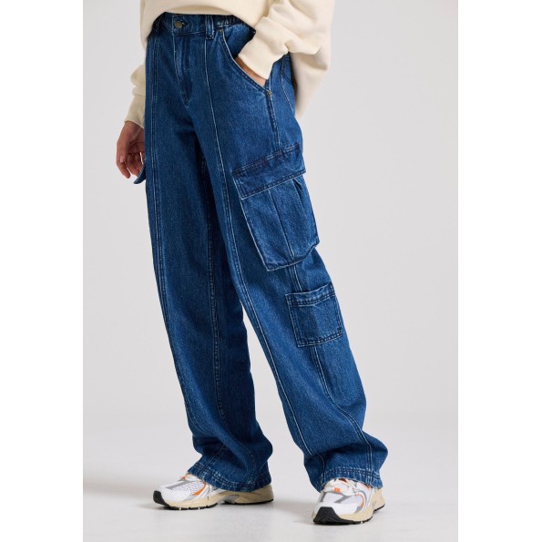 Γυναικείο cargo jean παντελόνι FUNKY BUDDHA FBL010-174-02 μπλε Γυναικεία