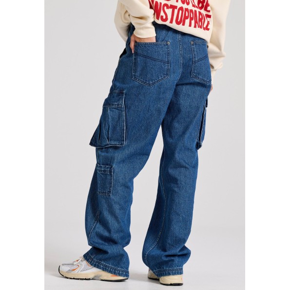 Γυναικείο cargo jean παντελόνι FUNKY BUDDHA FBL010-174-02 μπλε Γυναικεία