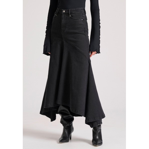 Γυναικεία maxi denim φούστα FUNKY BUDDHA FBL010-123-14 μαύρη