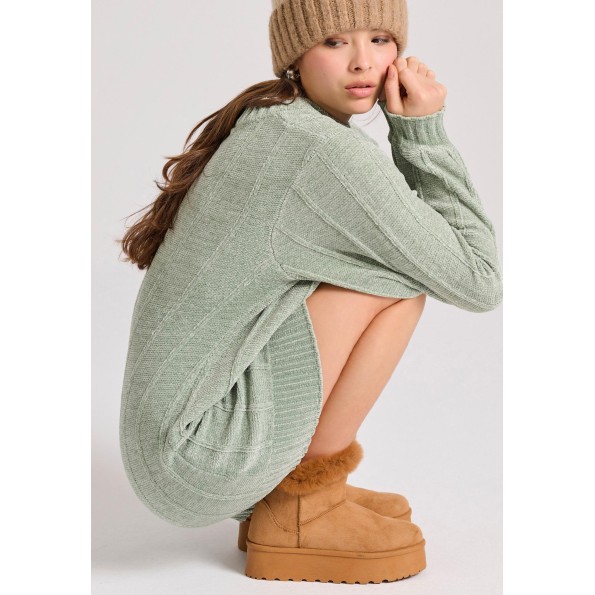 Γυναικείο mini σενίλ φόρεμα FUNKY BUDDHA FBL010-100-13 πράσινο Γυναικεία