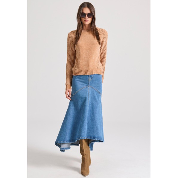 Γυναικείο σενίλ πουλόβερ FUNKY BUDDHA FBL010-111-09 καμηλό Γυναικεία