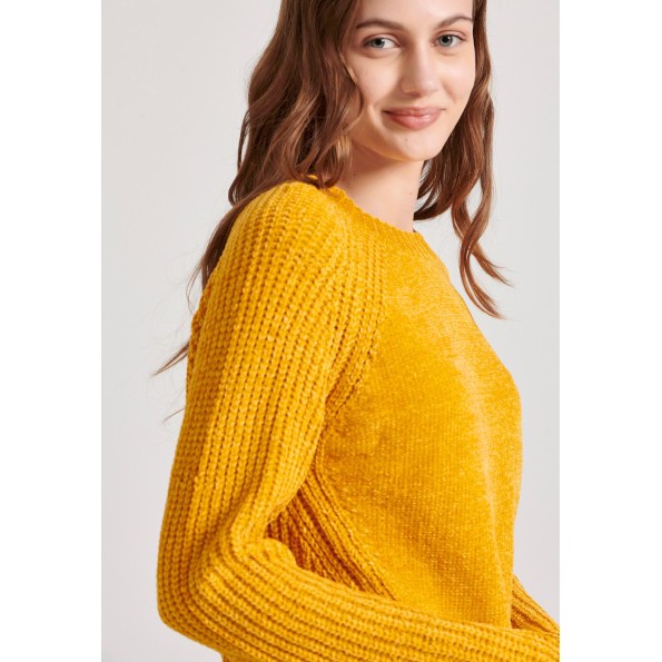 Γυναικείο σενίλ πουλόβερ FUNKY BUDDHA FBL010-111-09 κίτρινο Γυναικεία