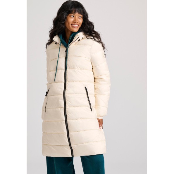 Γυναικείο μακρύ puffer μπουφάν FUNKY BUDDHA FBL010-104-01 εκρού Γυναικείο μακρύ puffer μπουφάν FUNKY BUDDHA FBL010-104-01 εκρού