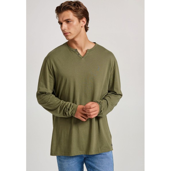 Ανδρική μπλούζα FUNKY BUDDHA FBM010-014-07 χακί Ανδρική μπλούζα FUNKY BUDDHA FBM010-014-07 χακί