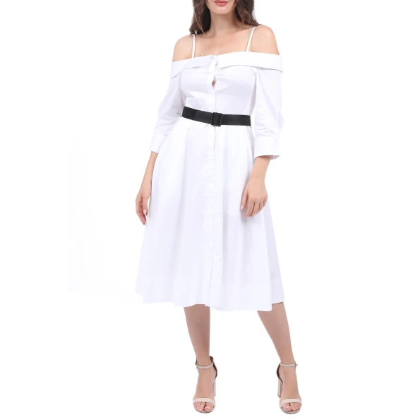 Γυναικείο midi off the shoulders φόρεμα KARL LAGERFELD shirt λευκό