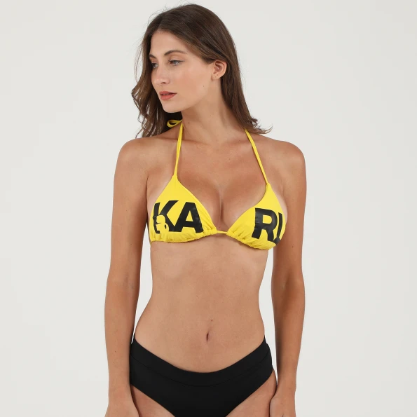 Γυναικείο μαγιό μπικίνι top KARL LAGERFELD PRINTED LOGO TRIANGLE BRA κίτρινο