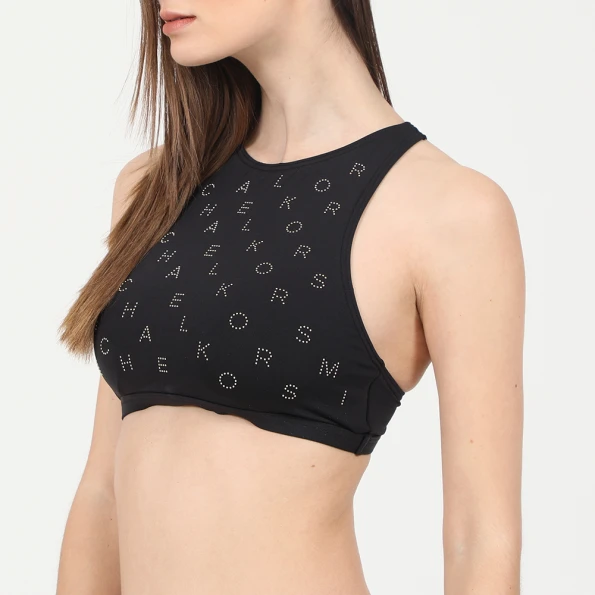 Γυναικείο μαγιό top MICHAEL by Michael Kors Studded Logo Solids Racerback μαύρο