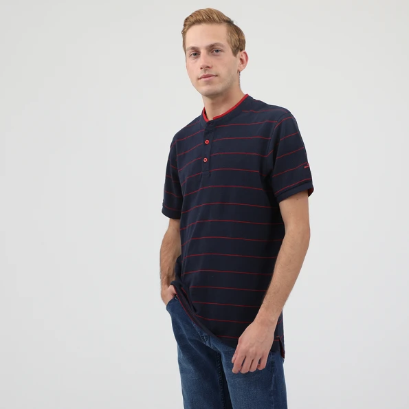 Ανδρική polo μπλούζα OCEAN SHARK PIQUE MAO COLLAR ριγέ μπλε κόκκινη