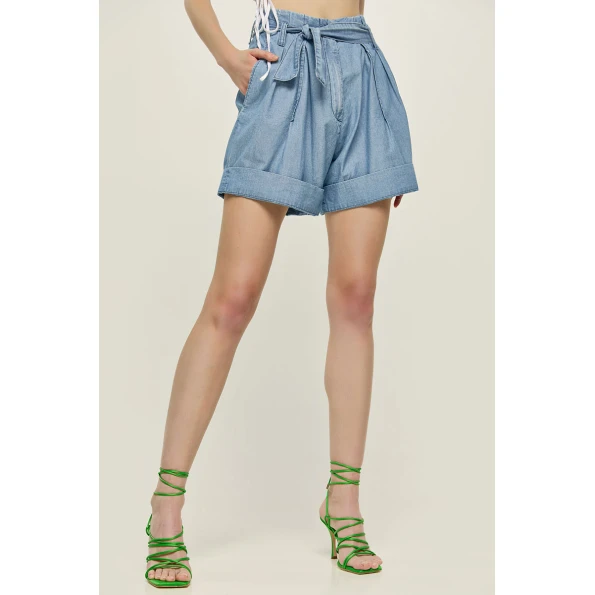 Γυναικεία βερμούδα EDWARD JEANS WP-D-SHR-S22-001 TASHI BELTED μπλε denim