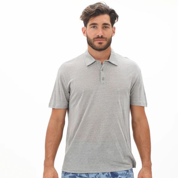 Ανδρική λινή polo μπλούζα DIRTY LAUNDRY DLMT000202 PURE LINEN γκρι
