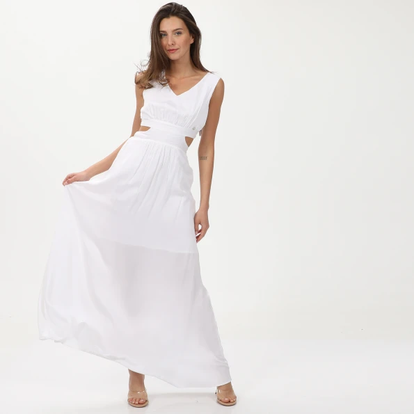 Γυναικείο cut out maxi φόρεμα ALE 8916488 λευκό