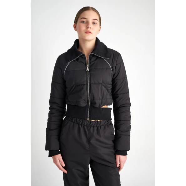 Γυναικείο cropped bomber μπουφάν SUGARFREE μαύρο