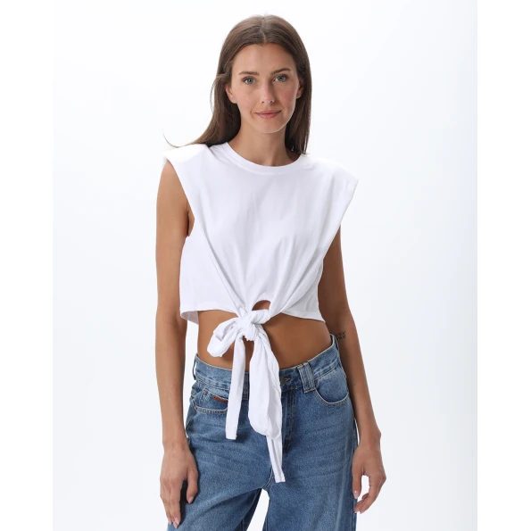 Γυναικείο cropped αμάνικο t-shirt ALE 8918176 λευκό