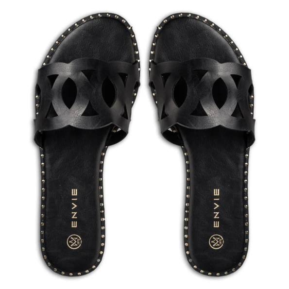 Γυναικεία flat σανδάλια ENVIE E96-19010 μαύρα