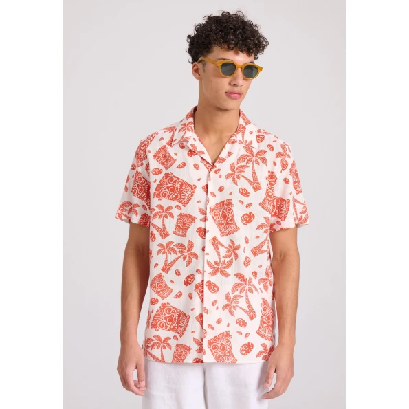 Ανδρικό κοντομάνικο πουκάμισο FUNKY BUDDHA FBM009-037-05 εμπριμέ